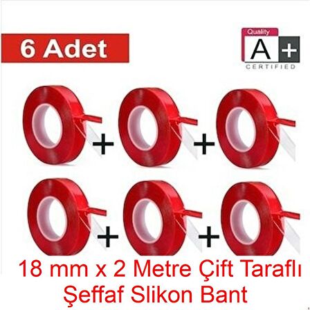 6 adet 18mmX2mt Çift Taraflı Montaj Slikon Bandı Doku Nano Silikonlu Süper Güçlü Bant