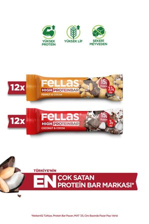 Yüksek Protein Bar 45 G Süper Ikili Kutu 24 Adet - Hind. Cevizli X 12 Adet + Yer Fıstıklı X 12 Adet
