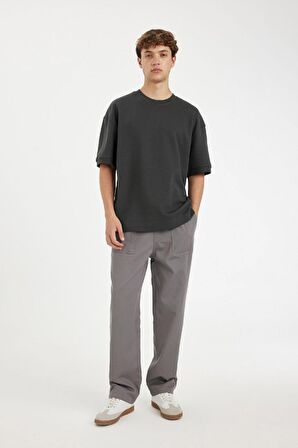 DeFacto Yazlık Gabardin Pantolon Wide Straight Bol Rahat Kesim Geniş Düz Paça Cepli C9159AX24AUGR455