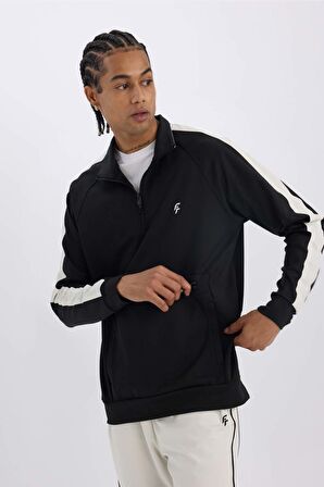 DeFactoFit Standart Fit Fermuarlı Dik Yaka Skuba Dalgıç Kumaş Cepli Sporcu Sweatshirt X9124AZ24AUBK81