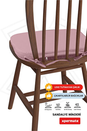 XPERMATE StandartFit Oval Sandalye Minderi Fermuarlı Yıkanabilir Kılıf Bağcıklı Su ve Yağ İtici 42x42x5 Pembe