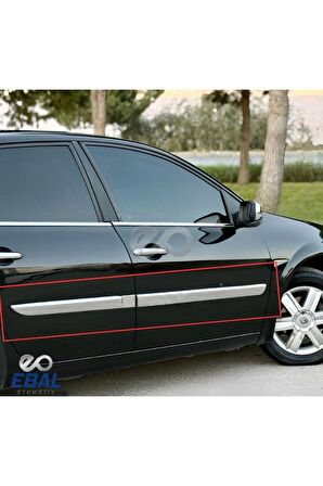 Renault Megane 2 HB  Krom Yan Kapı Çıtası 4 Prç. 2006-2010 Arası P.çelik (geniş-uzun)