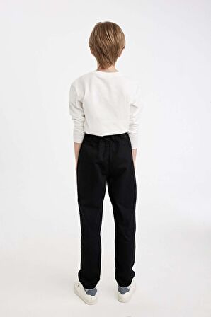 DeFacto Erkek Çocuk Beli Bağcıklı Lastikli Paça Cepli Basic Düz Siyah Jogger Gabardin Pantolon A9395A824WNBK81