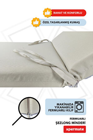 XPERMATE Fermuarlı Şezlong Minderi Su Geçirmez Kumaş Katlanır Şezlong Minderi Katlanabilir Plaj Minderi 60x180x5 Bej