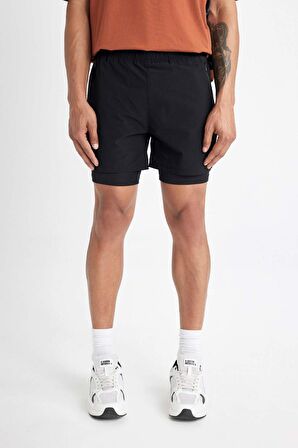 DeFactoFit Slim Fit Dar Kesim Sporcu Taytlı Dokuma Şort B4776AX24SPBK81