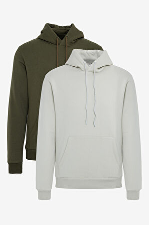 2'li Paket Standart Fit Normal Kesim Kapüşonlu Kanguru Cepli Sweatshirt