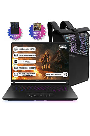 Asus Rog Strix Scar 16 G635LX-RW149 Intel Core Ultra 9 275HX NPU 13TOPS 64GB 1TB SSD RTX5090-24GB Freedos 16" 2.5K 240Hz WQXGA Taşınabilir Bilgisayar