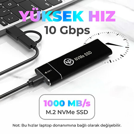 NPO DK02 NVMe M.2 900/1000Mb/s 256GB USB-A/Type-C Kablolu Taşınabilir Harici SSD
