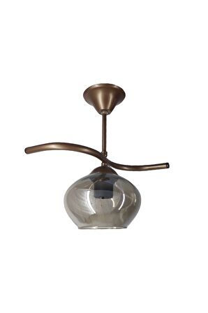 Fuji Bronz Tekli Füme Yatsı Camlı Avize | Kaliteli Modern Metal Avize