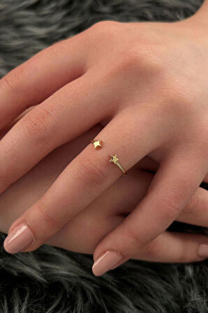 14 Ayar Altın Çift Yıldız Yüzük