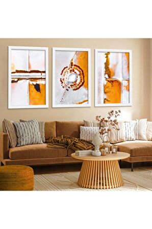 GOLD AYNALI PLEKSİ ÇERÇEVELİ NÖTR MODEL GRİ BEJ GEOMETRİK ŞEKİLLİ SOYUT ÇİZİM TABLO