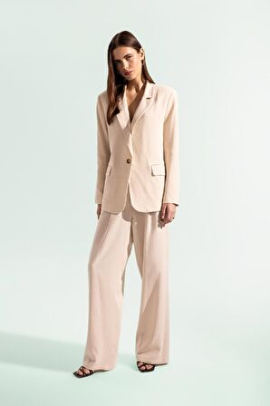 DeFacto Keten Karışımlı Pantolon Wide Leg Çift Cepli Yüksek Bel Geniş Bol Paça Z5533AZ24SMBG155