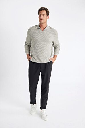 DeFacto Açık Haki Regular Fit Polo Yaka Jakarlı Triko Sweatshirt A9785AX24AUKH488