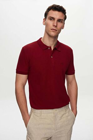 Ds Damat Regular Fit Bordo Pike Dokulu %100 Pamuk Kıvrılmaz Polo Yaka Nakışlı T-Shirt 4HC14ORT51000 4HC14ORT51000