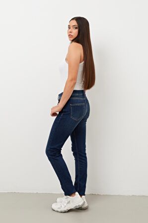 Kadın Orta Bel Düz Dar Kesim Jean Pantolon Lacivert