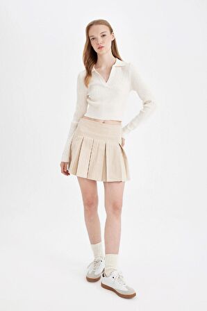 DeFacto Coool Slim Fit Dar Kesim Polo Yaka Crop Triko Kazak X4929AZ24AUER103