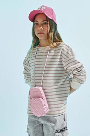 DeFacto Kız Çocuk Relax Fit Bisiklet Yaka Çizgili Sweatshirt B7378A824SPPN426