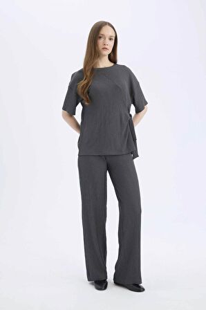 DeFacto Bürümcük Pantolon Wide Leg Geniş Bol Paça Esnek Belli C0200AX25SPAR104