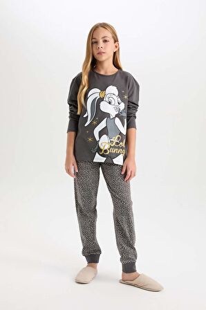 DeFacto Kız Çocuk Pijama Takım Looney Tunes Uzun Kollu Üst Beli Lastikli Uzun Alt D6657A824WNAR126
