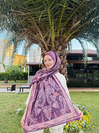 Kamer Scarf Timeless Wieve Serisi Etnik Desen Mürdüm