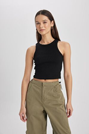 DeFacto Fitted Halter Yaka Fitilli Kaşkorse Basic Düz Atlet U0357AZ24SMBK81