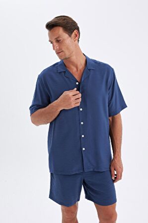 DeFacto Relax Fit Yazlık Polo Yaka Basic Düz Kısa Kollu Gömlek C8157AX24SMNV135