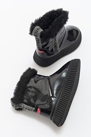 mnpc Kız Çocuk Siyah Simli Suni Deri Kürklü Anatomik Kar Botu