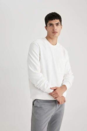 DeFacto Regular Fit Bisiklet Yaka Dokulu Cepli Sweatshirt B6497AX24SPWT32