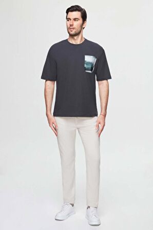 Oversize Antrasit Baskılı %100 Pamuk T-shirt 2EC14ORT05210