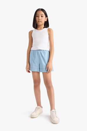 DeFacto Kız Çocuk Beli Lastikli Jean Şort B6386A825SMNM39