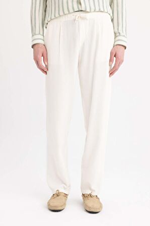 DeFacto Yazlık Viskon Jogger Pantolon Regular Fit Normal Kesim Keten Karışımlı Düz Paça Cepli B4867AX24SPBG686