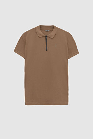 Twn Slim Fit Vizon Pike Dokulu Yarım Fermuarlı Polo Yaka T-Shirt 4EC14ORTFRPLO
