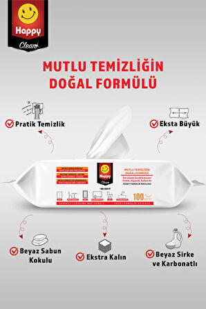 Happy Beyaz Sabun Kokulu Sirke ve Karbonatlı Yüzey Temizleme Havlusu 100 lü x 3 Adet