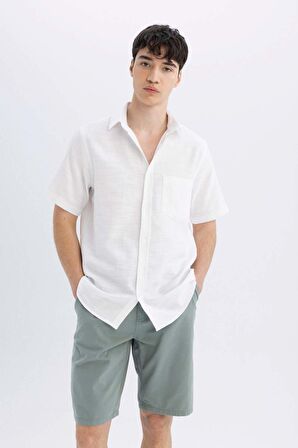 DeFacto Regular Fit Düz Paça Gabardin Bermuda Şort C5397AX24SMGN1129