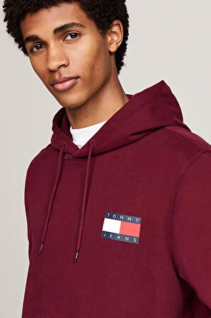 Erkek Logo Bağcıklı Kapüşonlu Sweatshirt - Koyu Kırmızı | M