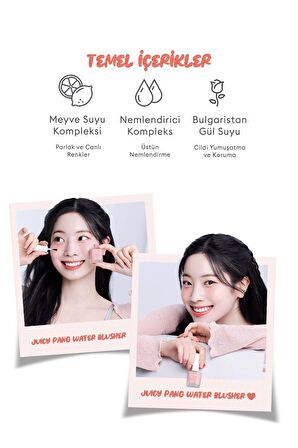 Doğal Görünüm Sunan Nemlendirici Likit Allık 9g. APIEU Juicy-Pang Water Blusher (OR01)