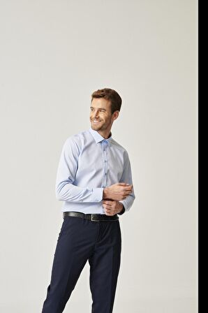 Erkek Açık Mavi Ütü Gerektirmeyen Non-iron Slim Fit Dar Kesim %100 Pamuk Gömlek