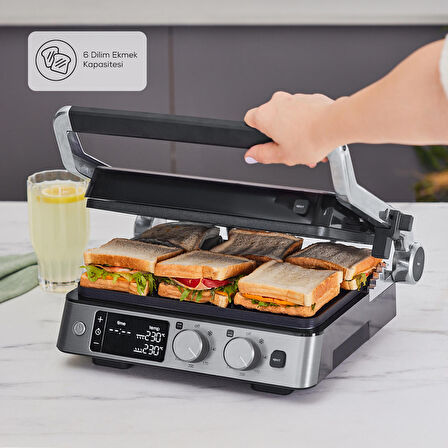 Karaca Compact Steel Sear and Grill Inox 2008 Izgara ve Tost Makinesi 6 Dilim Kapasiteli