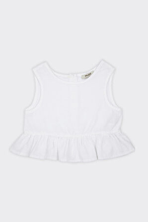 Kız Çocuk Eteği Fırfır Detaylı Bluz Beyaz