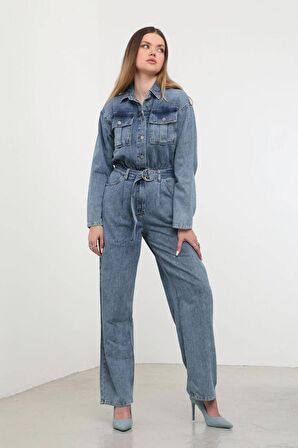 Kadın Oversize Jean Tulum Mavi