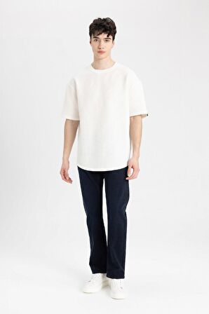 DeFacto Comfort Regular Fit Rahat Kesim Bisiklet Yaka Waffle Kumaş Pamuklu Kısa Kollu Basic Düz Tişört B4443AX24SPER105