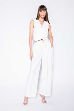 DeFacto Regular Fit Blazer Yelek V Yaka Çapraz Düğmeli Beyaz Tensel D4568AX24AUER85