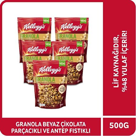 Kellogg's Granola 500 Gr x5 Adet,Avantajlı Paket,Antep Fıstıklı ve Beyaz Çikolata Parçacıklı