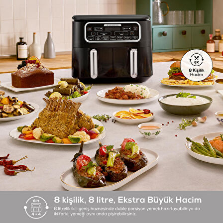 Karaca Air Cook Duo Ev Yemeği XXXL 4+4 Litre Airfryer Starlight 8 Kişilik