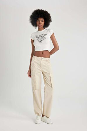 DeFacto Straight Fit Kargo Kargo Cepli Yüksek Bel Standart Boy Gabardin Pantolon B0625AX24SPBG359