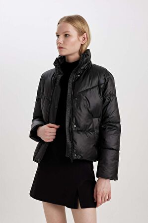 DeFacto Su İtici Şişme Mont Dik Yaka Fermuar Çıtçıtlı Cepli C5163AX23WNBK27