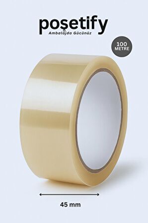 45mm x 100 Metre Koli Bandı | Güçlü Yapışkanlı Şeffaf Paketleme Bandı | Tekli