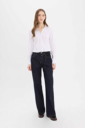 Wide Leg Geniş Paça Bağcıklı Uzun Jean Pantolon