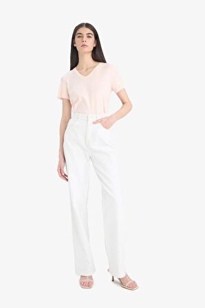 DeFacto Slim Fit Dar Kesim V Yaka Basic Düz Ribana Kısa Kollu Tişört I1080AZ25SPPN350