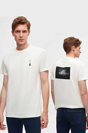 Regular Fit Beyaz Baskılı %100 Pamuk T-shirt 2EC14ORT05213